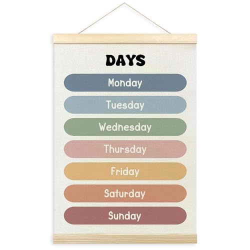 TLESKE Boho Classroom Days of the Week Poster Hanger Frame, Homeschool Hanging Wall Art Decor for Toddlers Kids Room Nursery Playroom, Preschool Prek Learning Educational Poster Print Banner, 12x16 - color: 1pc: days, size: 16"L x 12"W