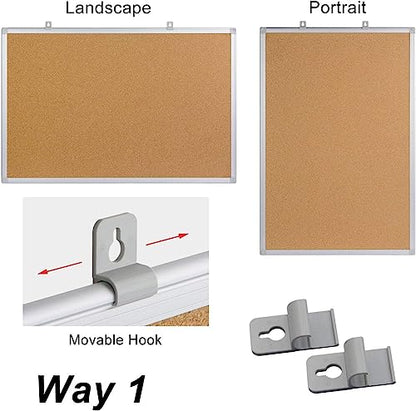 2-Pack Cork Board Bulletin Board 20 x 30 Inches, Silver Aluminium Framed Corkboard, Office Board for Wall Cork, Large Wall Mounted Notice Pin Board with 32 Pins - size: 2 Pack 20" x 30"