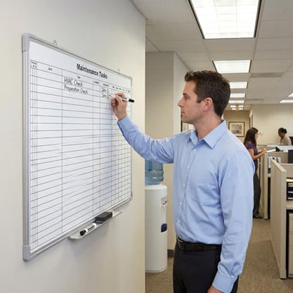 AmazingSpark Lined Whiteboard Blank Grid Aluminum Frame Dry Erase Board Reusable Wall Mounted Board for Scheduling, to Do Lists Weekly Planning Home Work (36 x 24 Inch,Horizontal Maintenance Tasks) - size: 25"W x 2"H, style: Horizontal Maintenance Tasks
