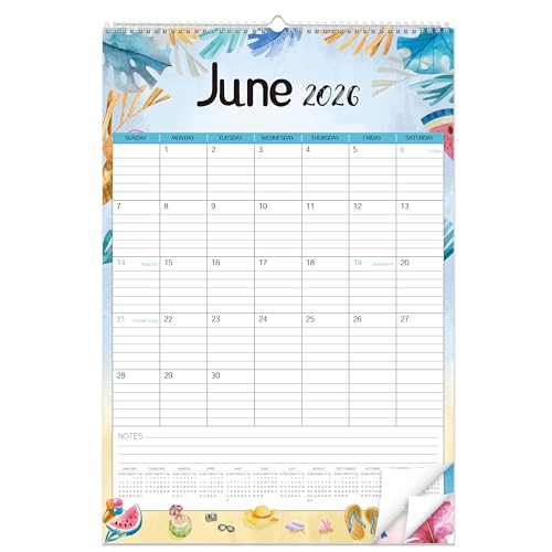 GuassLee Large Wall Calendar 2026-2027,19-Month Vertical Wall Calendar Runs from Jun. 2026 to Dec. 2027, 22"x15" Hanging Monthly Planner with Thick Paper Watercolor Design for Easy Organizing - color: Jun Colourful, size: 22"x15"
