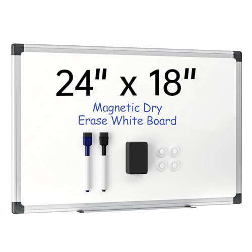 VUSIGN 24" x 18" Magnetic Whiteboard for Wall, Dry Erase Board with Silver Frame, Hanging White Board for Office, Home, School - Includes 1 Eraser, 2 Multicolor Markers & 4 Magnets - size: 24"W x 18"H