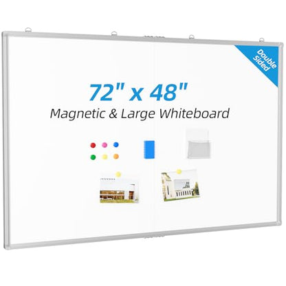 VOWNER 72"x48" Magnetic Dry Erase Board for Wall,Hanging Mounted Whiteboard with Silver Aluminum Frame, Includes Eraser, Tray and Magnets,Large Foldable Portable Whiteboard for Home, Office, School