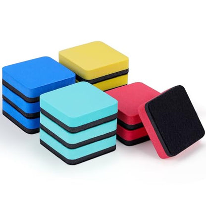 XKDOUS 12 Pack Dry Erase Eraser, Magnetic Whiteboard Eraser, Small White Board Eraser for Kids, Dry Erase Board Eraser, Mini Dry Erase Erasers Perfect for Classroom(4 Color, 2 x 2 Inch) - color: 12pcs Red,yellow,blue,green