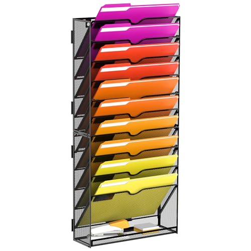 11-Tier Wall File Organizer, Wall File Holder Mesh Mail Organizer for Papers, Folders, Letters, Magazine Rack for Office Home Classroom, Black - size: 11Tier-Black-1Pack