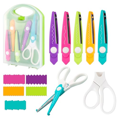 6Pcs/Set Craft Scissors Decorative Paper Edge Scissors With Storage Box Set, 5 Kinds Zig Zag Edges Scissors Great for DIY Projects Paper Card,Photo, Scrapbook,Office School Home Manual (Green)