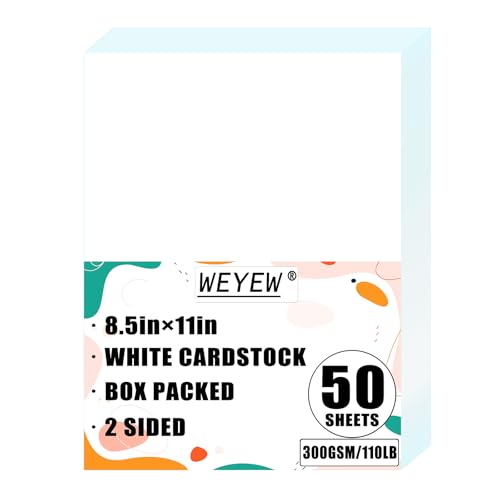 50 Sheets 110lb White Cardstock, 8.5" x 11", Heavyweight Bright White Paper Greeting Cards DIY Craft Card Making, 110LB Cover 300 GSM - color: White, size: 110lb-50Sheets