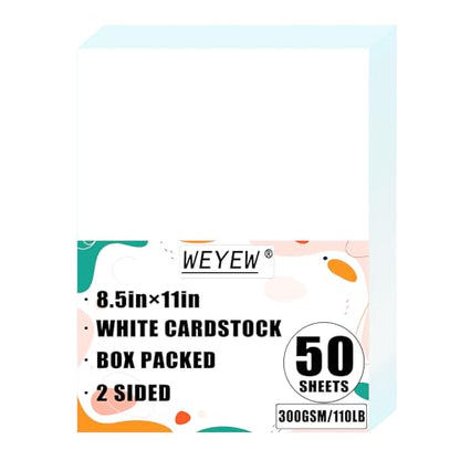 50 Sheets 110lb White Cardstock, 8.5" x 11", Heavyweight Bright White Paper Greeting Cards DIY Craft Card Making, 110LB Cover 300 GSM - color: White, size: 110lb-50Sheets