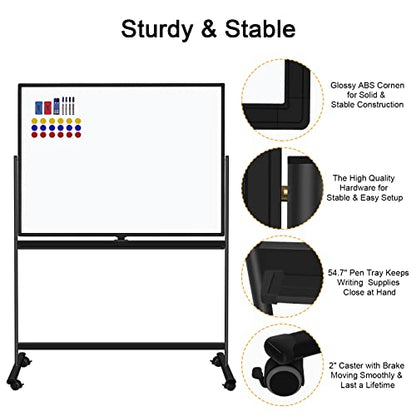 H-Qprobd 48"x36" Mobile Whiteboard Double-Sided Magnetic Dry Erase Board on Wheels - Comercial Rolling White Boards with Sturdy Stand for Home, Office & School - size: 48x36 black