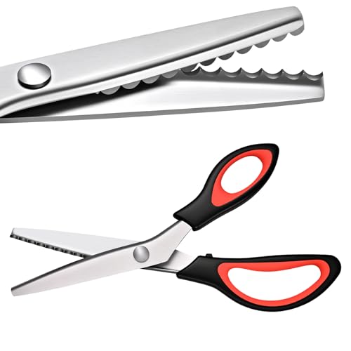 Pinking Shears，Pinking Shears Scissors for Fabric, Zig Zag Craft Scissors Decorative Edge, （Scalloped 7mm） for Fabric Cutting.