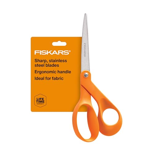 Fiskars 8" Original Orange-Handled Stainless Steel Scissors, Ergonomic and Keeps Material Flat, Sharp All-Purpose Paper and Fabric Scissors for Office, Arts, and Crafts - style: Orange-Handled 8"