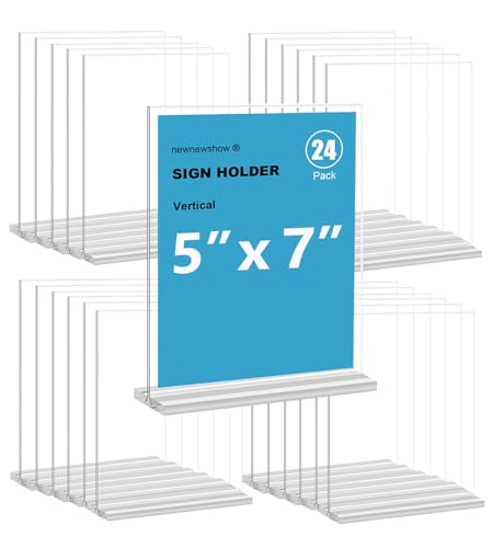newnewshow 5x7 Acrylic Sign Holder 24 Pack, Double-Sided Display Stand, Plastic Card Holder for Business, Office, Party - size: 24 pack