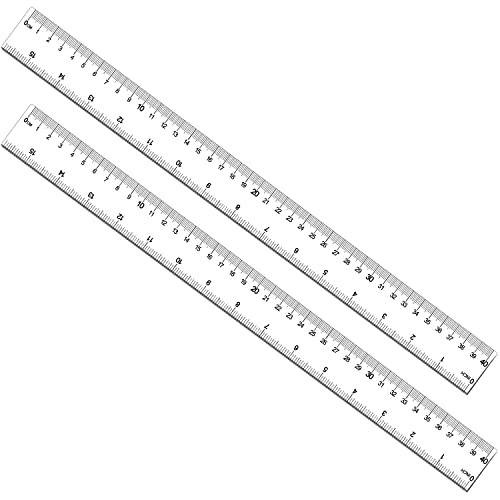 2 Pack 40cm Plastic Straight Ruler with Inches and Metric Measuring for Student, School, Office, Construction (Clear, 15 3/4 inch)