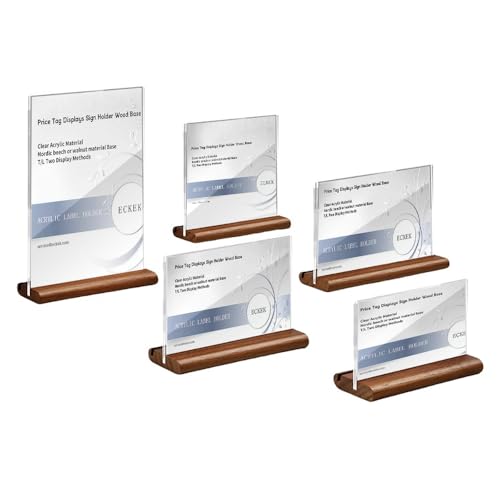 2 Pack Acrylic Label Holder Price Tag Displays Sign Holder Data Card Holder Wood Base Table Top Sign Stand (Walnut 100*100mm/3.94x3.94 inches) - color: Walnut 100*100mm/3.94x3.94 inches