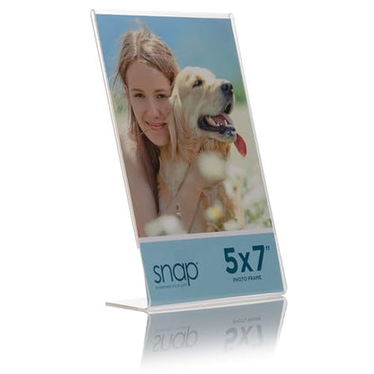 Snap 5x7 Clear Picture Frame 12 Pack: Frameless L-Shape Desktop Stand, Photo Frame and Sign Holder, Clear Acrylic Style Tabletop Display, 5 x 7 - size: 7" x 5"