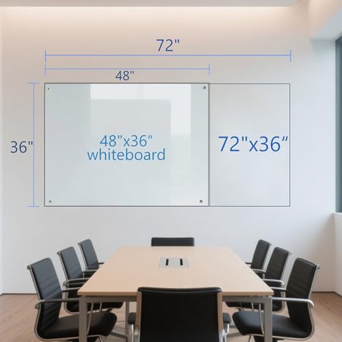 KIZZBY Glass Dry Erase Board - Magnetic Whiteboard, 72"X36" Frameless White Board Clear Glass Boards with Super Strong Magnets, Wall Mounted for Office, Classroom and Home - color: 72"×36" White