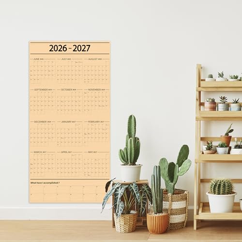 GuassLee Large Yearly Wall Calendar 2026-2027, Full Year Calendar One Page, Jun 2026- May -2027, Annual Wall Calendar 2027, 24"X 48" 12-Month Calendar Wall with Stickers - color: Jun Brown