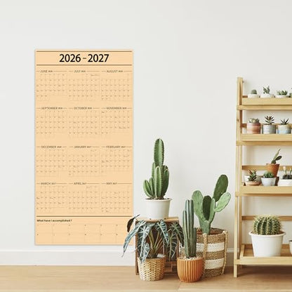 GuassLee Large Yearly Wall Calendar 2026-2027, Full Year Calendar One Page, Jun 2026- May -2027, Annual Wall Calendar 2027, 24"X 48" 12-Month Calendar Wall with Stickers - color: Jun Brown