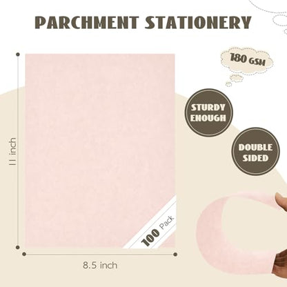 100 Sheets Light Pink Parchment Cardstock Paper 8.5 x 11, Goefun 65lb Cover (180 gsm) Pink Parchment Paper Sheets, Certificate Cardstock for Valentines Day, Wedding Invitations, DIY Cards, Crafts - color: Pink