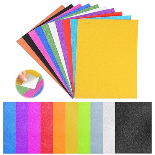 30 Sheets Glitter Cardstock, 10 Colors Self-Adhesive Glitter Paper, Premium Cardstock for Cricut, Glitters Sticker Paper for Crafts, DIY Projects, Sparkly Papers for Card Making