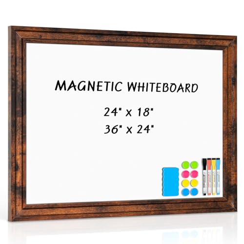 Dry Erase White Board for Wall, 24"x18", Vintage Brown Wooden Frame | Magnetic, Decorative Whiteboard, Wall Mounted, for Home, Office, Kitchen, Dorm - color: Brown, size: 24"W x 18"H