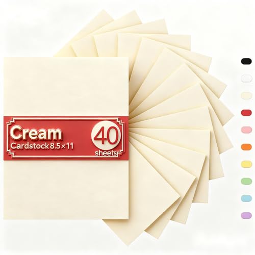 Cream Cardstock 8.5 x 11, 40 Sheets, Heavyweight 75 LB/200 GSM Thick Paper, for Office Documents, Professional Invitations, Menus, Brochures & Desktop Printing - color: Cream