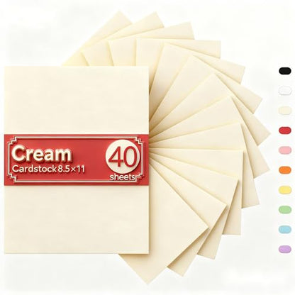 Cream Cardstock 8.5 x 11, 40 Sheets, Heavyweight 75 LB/200 GSM Thick Paper, for Office Documents, Professional Invitations, Menus, Brochures & Desktop Printing - color: Cream