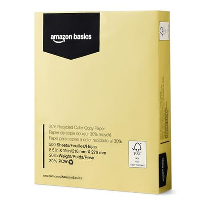 Amazon Basics 30% Recycled Color Copy Paper, 8.5" x 11", 20lb, Pastel Canary, 500 Sheets - color: Pastel Canary, size: 8.5" x 11"