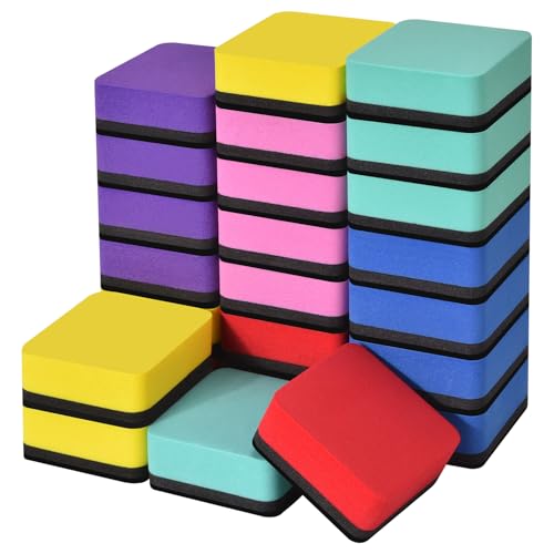 Dry Erase Erasers, 24-Pack Magnetic Mini Whiteboard Erasers for Kids & Students - Square, 6 Colors - color: Square- 6 Color