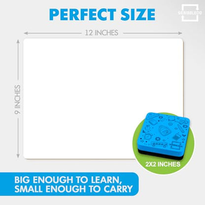 Scribbledo Small Dry Erase Boards for Students, 6 Pack 9 x 12 Double Sided White Boards with 6 Erasers, Student White Boards for Classroom, Personal Whiteboards for Kids, Mini Lap Boards - style: Set of 6 Boards & 6 Erasers