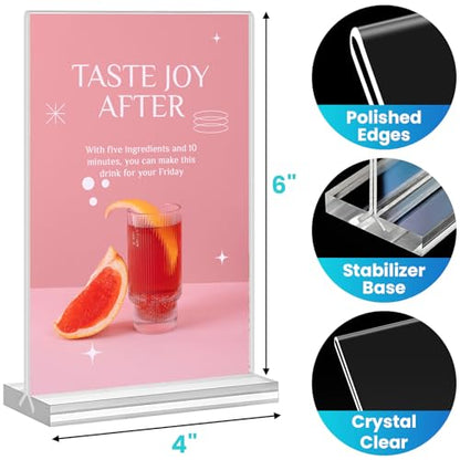 Acrylic Sign Holder 4x6, 15 Pack Clear Double Sided Menu Vertical Display Stand, Desktop Paper Holder Suitable for Restaurants, Office, Store, Show Fair - color: Vertical 15 Pack 4x6