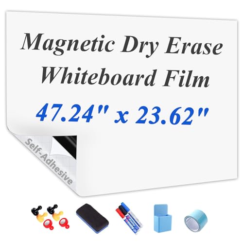 Self-Adhesive Dry Erase Whiteboard Sticker, 47.24" x 23.62" Magnetic Receptive White Board Wall Film, No Ghosting, Easy Write & Clean | Peel & Stick for Office, Home & Classroom,Incl. Accessories - size: 47.24" x 23.62"