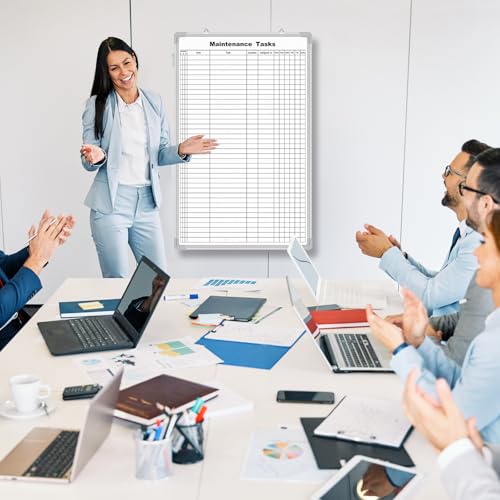 AmazingSpark Lined Whiteboard Blank Grid Aluminum Frame Dry Erase Board Reusable Wall Mounted Board for Scheduling, to Do Lists Weekly Planning Home Work(36 x 24 Inch,Vertical Maintenance Tasks) - size: 25"W x 2"H, style: Maintenance Tasks