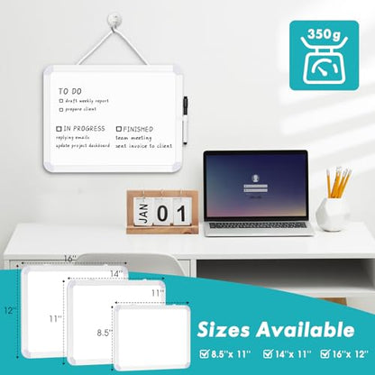 Small Dry Erase Whiteboard, 16" x 12" Double-Sided Magnetic White Board | Portable Mini Board for Fridge, Wall, Locker, Adhesive Mount, Hang & Magnetic Strip Mount, Stain-Resistant, No Ghosting - size: 12"W x 16"H