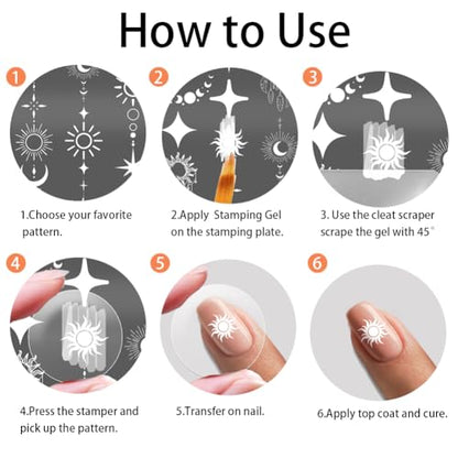 PH PandaHall 3pcs Sun Moon Star Nail Stamping Plates Star Chain Nails Art Stencils Galaxy Night Sky Nail Art Templates Bohemian Nails Image Plate for Women DIY Manicures Salon Design Printing - style: Sun Moon