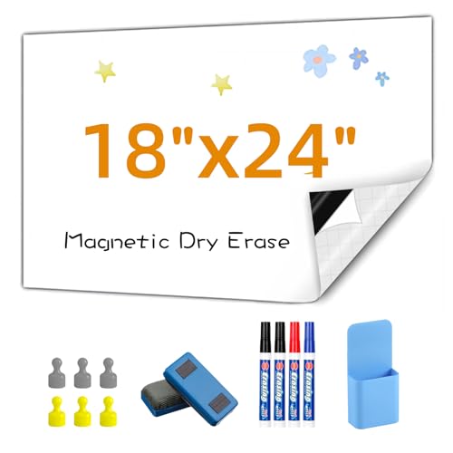 Magnetic Whiteboard Contact Paper, 18" x 24" Stick on Magnetic Dry Erase White Board Sticker for Wall, Easy to Write for Drawing, School, Office, Kitchen Fridge - size: 17.7" x 24.3"