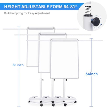 Maxtek Mobile Whiteboard 40 x 28 Inches, Magnetic Dry-Erase Flipchart Easel Stand with Height Adjustment, 2 Extendable Side Arms and 25-Sheet Paper Pad for Office, School, Home - color: Silver, size: 28"W x 40"H
