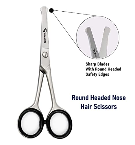 Ruvanti 5.2" Kids Hair Cutting Scissors - Safety Rounded Tip Barber Shears for Children, Infants & Facial Hair Trimming - Sharp Stainless Steel Blades, Ergonomic Grip - Ideal for Home & Salon Use