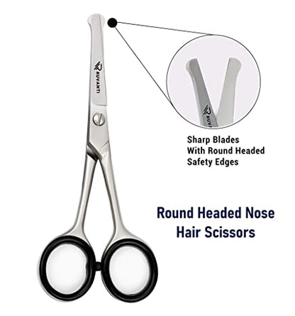 Ruvanti 5.2" Kids Hair Cutting Scissors - Safety Rounded Tip Barber Shears for Children, Infants & Facial Hair Trimming - Sharp Stainless Steel Blades, Ergonomic Grip - Ideal for Home & Salon Use