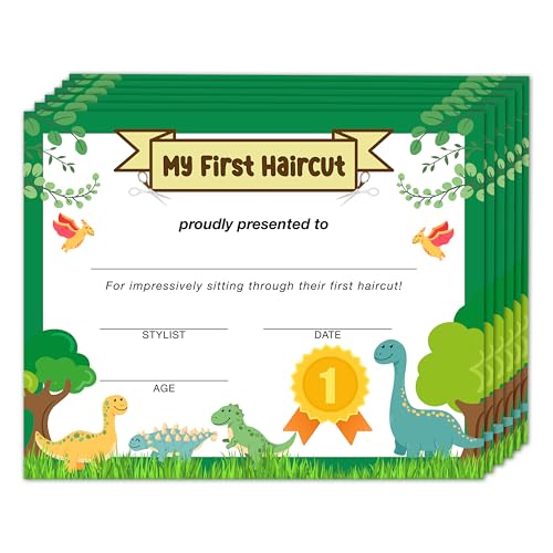 First Haircut Certificate, Dinosaurs First Haircut Keepsake Award Gifts for Kids Baby, 1st Hair Cut Souvenir Milestone Marker Supplies, 25 Pack Achievement Certificates of Recognition, 27 - style: Dinosaurs