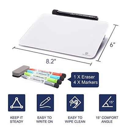 TSJ OFFICE Small Desktop Whiteboard - Glass Dry Erase Board 8 X 6 Inches Tabletop Easel Whiteboard with Stand, Desk Board Buddy for Artist, Teacher and Student - color: 8 X 6 Inches - White