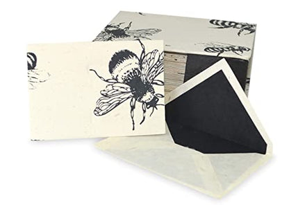 Kathmandu Valley Co. Nepali Cherish Greeting Card & Envelope Deluxe Box Set with Handmade Lokta Paper from Nepal, 25 Cards (Bees) - color: Bees, size: 25 Cards