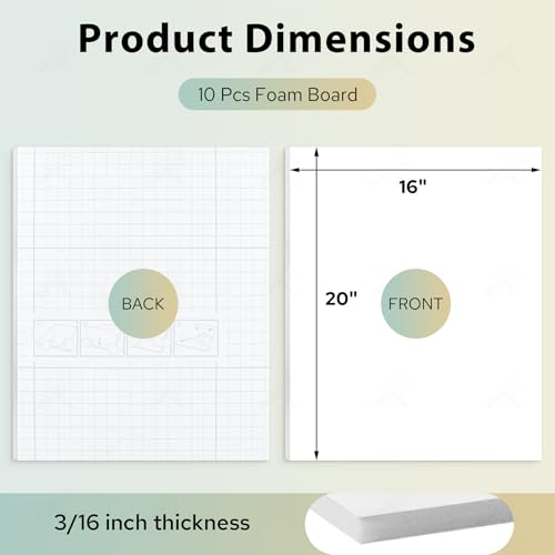 Golden State Art, 16x20 One Side Self Adhesive White Foam Boards 10 Pack 3/16" Thick Lightweight but Sturdy Self Sticky Foam Boards for Projects, Pictures, Decorations and Craft Display - size: 16x20