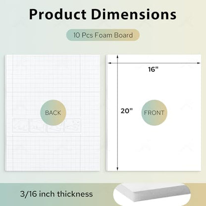 Golden State Art, 16x20 One Side Self Adhesive White Foam Boards 10 Pack 3/16" Thick Lightweight but Sturdy Self Sticky Foam Boards for Projects, Pictures, Decorations and Craft Display - size: 16x20