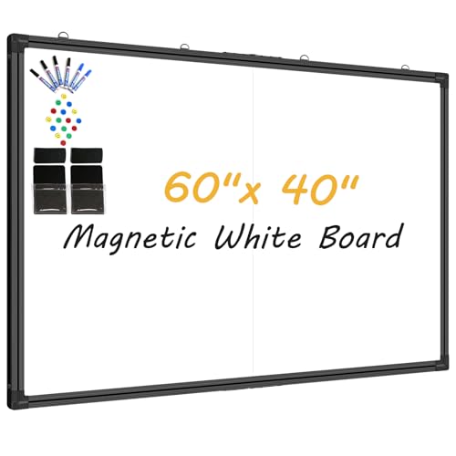 60"X40" Large Magnetic Whiteboard for Wall - Non-Glare Coated Surface, Heavy-Duty Hanging Dry Erase Board with Black Aluminum Frame for Office, Classroom & Home (Full Accessory Kit Included) - color: Black, size: 60"W x 40"H