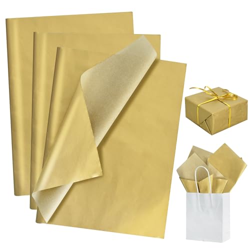BEISHIDA 100 Sheets Gold Tissue Paper Bulk, Metallic Wrapping Tissue Paper for Gift Bags, 14 x 20 Inch Gift Wrap for Birthday Wedding Graduation DIY Crafts Holiday Flowers - color: gold