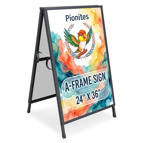 Pionites Heavy Duty Slide-in Folding A Frame Sign Sidewalk Sign 24x 36 Inch Steel Metal Double-Side Pavement sign Corrugated Plastic Poster (1, Black, 24''X36''(Frame Only)) - color: Black, size: 24''X36''(Frame Only)