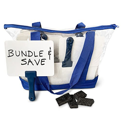 Trainers Warehouse Deluxe Whiteboards Combo Set: 30 Two-Sided Dry-Erase Answer Boards with Tote Bag & Mini Erasers | Sturdy, Easy-to-Hold & Clean, Blue Handles (6" x 7.75") - size: 30 Boards - 6" x 7.75"