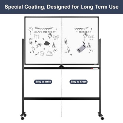 Dry Erase Whiteboard Easel on Wheels - TANKEE 48" x 32" Large Double Sided Mobile Whiteboard, Reversible Magnetic Rolling White Board for Home Office Classroom, Flip Chart Holders and Paper Pad - color: Black, size: 48"x32"