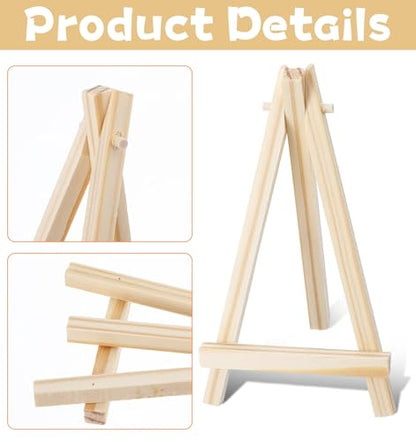 6 Pack Mini Wood Display Easels, Small Tabletop Canvas Stands, Artist Triangle Easels for Paintings, Weddings, Business Cards & Craft Displays