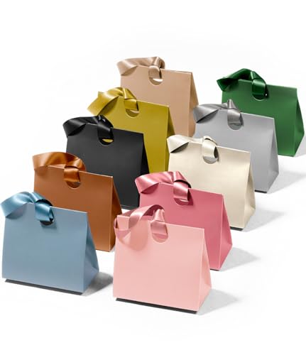 Vitalizart Paper Gift Bags With Ribbon Handles Set of 10 Assorted Colors Bulk Reusable For Gift Wrap Girls Kids Birthday Bridal Shower Party Favors Goodie Bags Candy Christmas 9.84"x4.33"x8.66" Medium - color: 10 Assorted Colors, size: Medium Size/10pcs